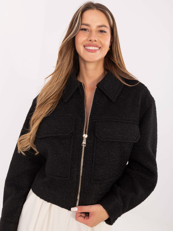 Czarna damska kurtka boucle z kieszeniami SUBLEVEL