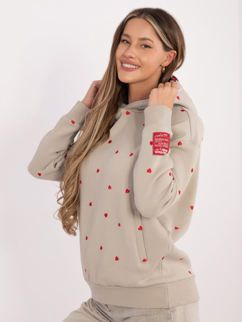 Beżowa dresowa bluza w serduszka