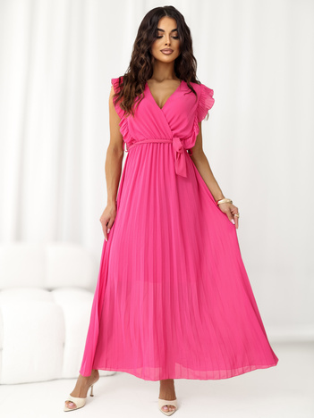 Ciemnoróżowa letnia sukienka z wiązanym paskiem RUE PARIS