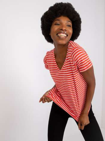 Pomarańczowy t-shirt damski z bawełny STITCH & SOUL