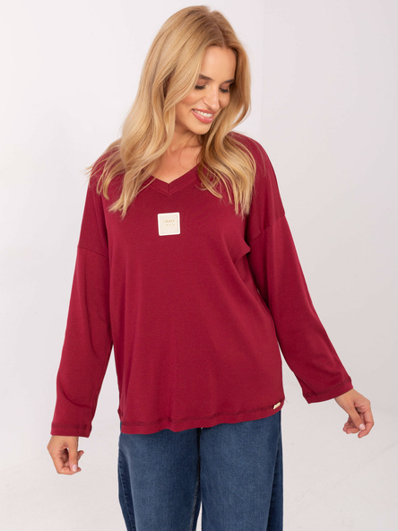 Bordowa bluzka oversize z długim rękawem