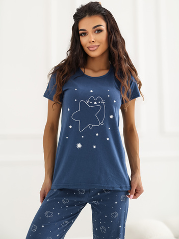 Granatowa damska piżama z nadrukiem