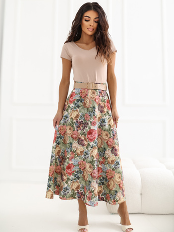 Zielona midi spódnica z nadrukiem w kwiaty RUE PARIS