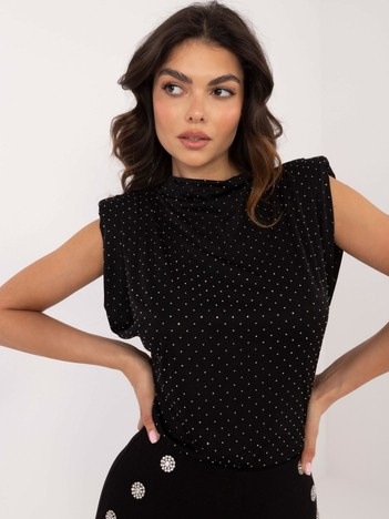 Czarna wizytowa bluzka z błyszczącymi aplikacjami