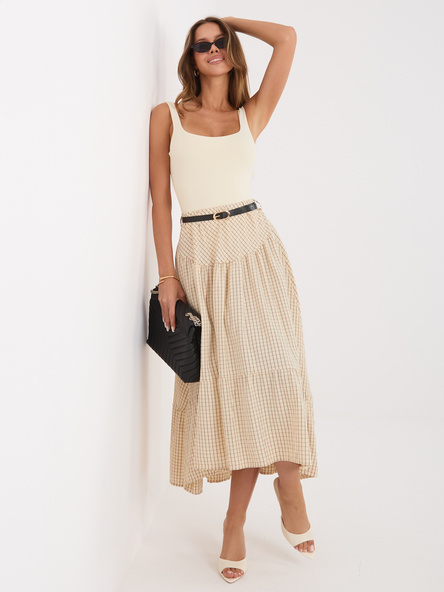 Beżowa długa spódnica z falbaną