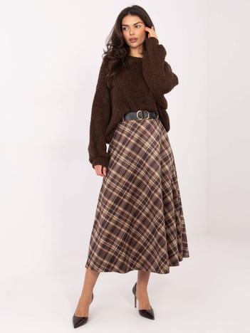 Czekoladowa zamszowa spódnica w kratę RUE PARIS