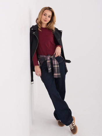 Bordowa bluzka basic z okrągłym dekoltem