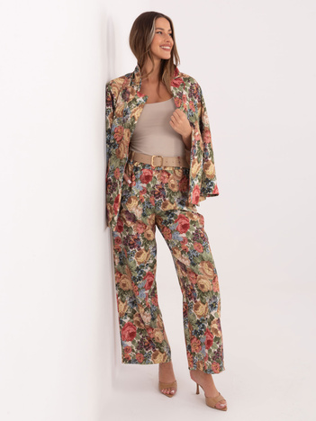 Zielone eleganckie spodnie w kwiaty RUE PARIS