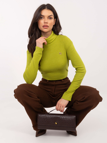 Limonkowy damski sweter z ozdobnym detalem