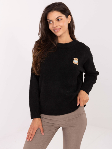 Czarny damski sweter z okrągłym dekoltem