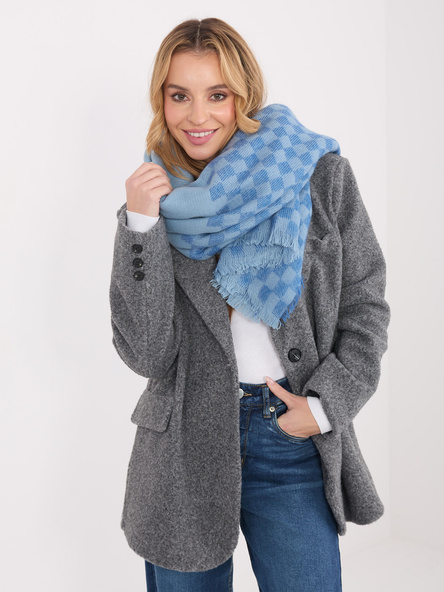 Niebieski damski szal w geometryczny wzór