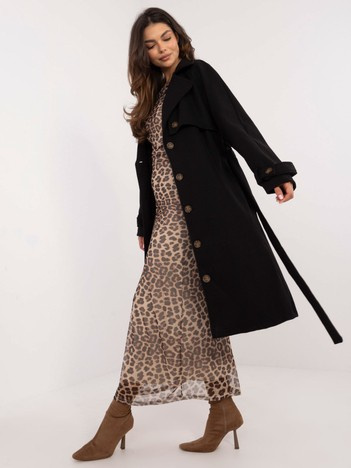 Czarny płaszcz trencz z paskiem OCH BELLA