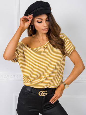 Biało-musztardowy t-shirt Gina RUE PARIS