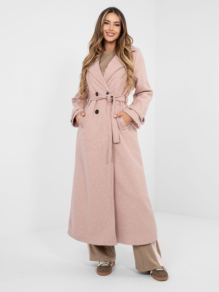 Brudnoróżowy damski płaszcz z paskami na rękawach