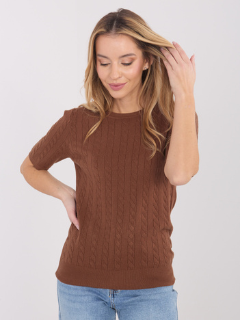 Jasnobrązowy damski sweter z warkoczami