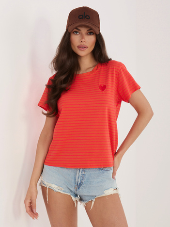 Fluo różowo-pomarańczowy damski t-shirt z bawełny