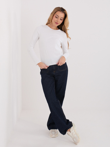 Ecru bawełniana bluzka basic z długim rękawem