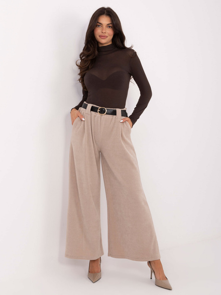 Beżowe sztruksowe spodnie z kieszeniami RUE PARIS