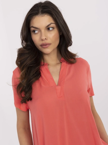 Koralowa bluzka z krótkim rękawem SUBLEVEL