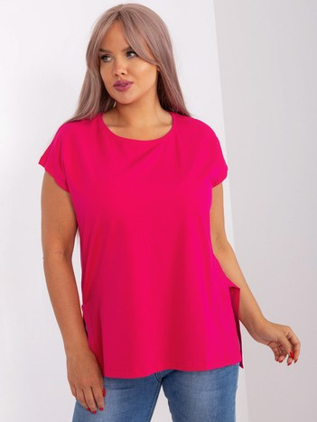 Fuksjowa bluzka plus size z krótkim rękawem