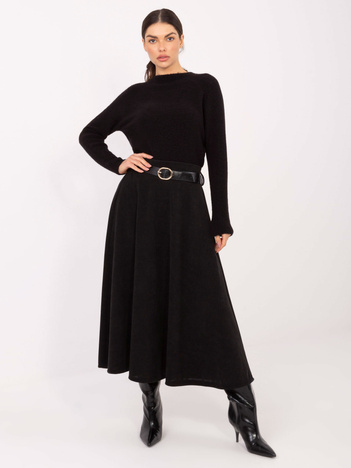 Czarna długa spódnica z prążkowanej dzianiny RUE PARIS