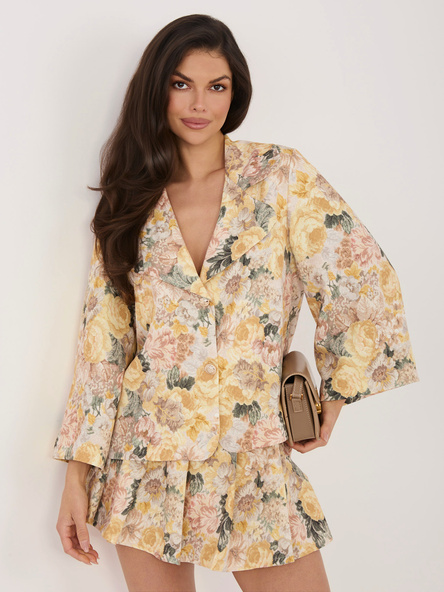 Żółta elegancka marynarka w kwiaty