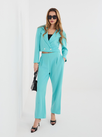 Turkusowy dresowy komplet ze spodniami z zakładkami RUE PARIS