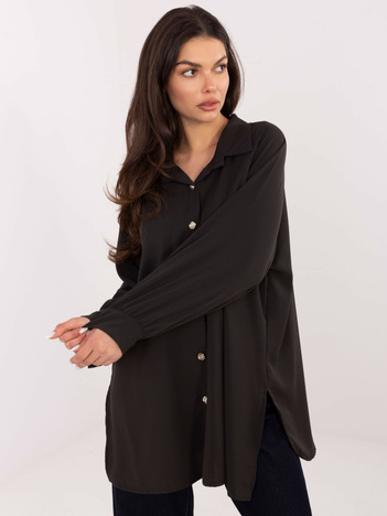 Czekoladowa damska koszula z ozdobnymi guzikami