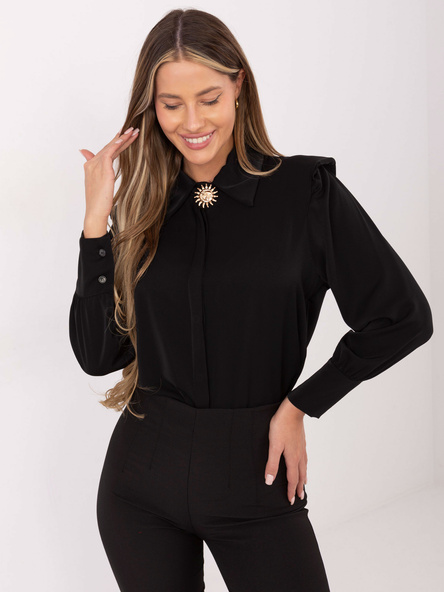 Czarna elegancka koszula damska z kołnierzykiem od ITALY MODA