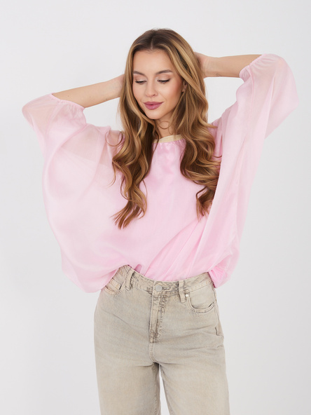 Pastelowa różowa wizytowa bluzka z rękawem 3/4