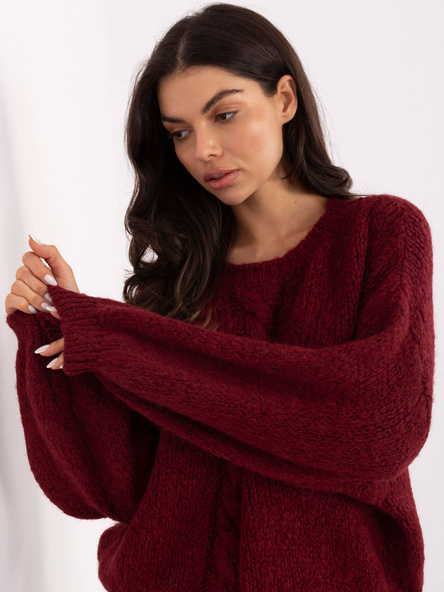 Bordowy sweter oversize w jednolitym kolorze