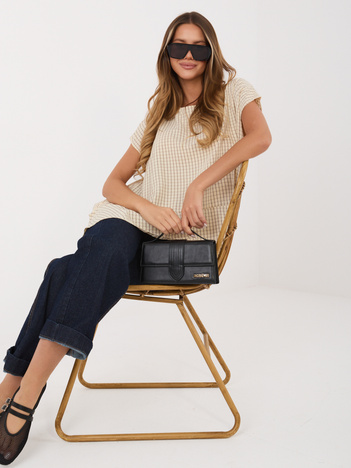 Beżowa letnia bluzka w kratkę