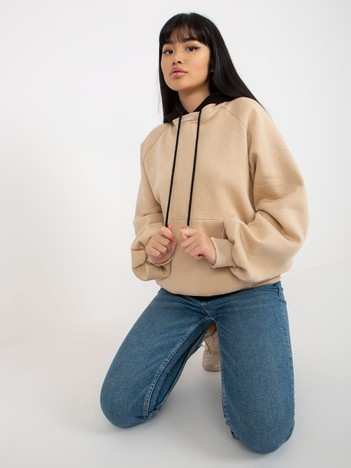 Beżowo-czarna dresowa bluza basic o kroju oversize