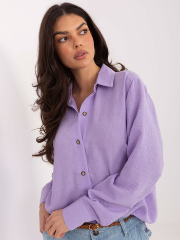 Gładka liliowa klasyczna koszula damska z dłuższym tyłem