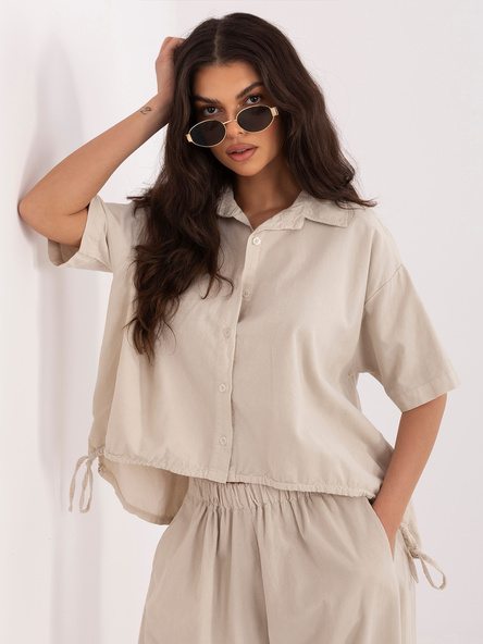 Beżowa sztruksowa koszula z krótkim rękawem