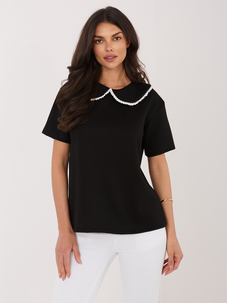 Czarna wizytowa bluzka z krótkim rękawem