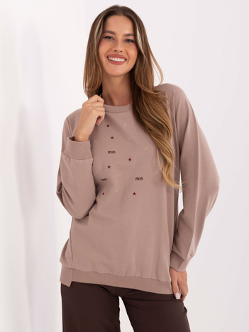 Ciemnobeżowa bawełniana bluza bez kaptura