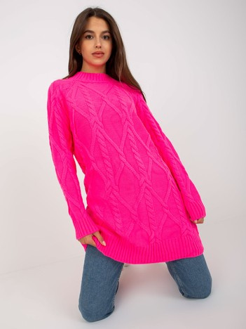 Fluo różowa mini sukienka dzianinowa w warkocze RUE PARIS