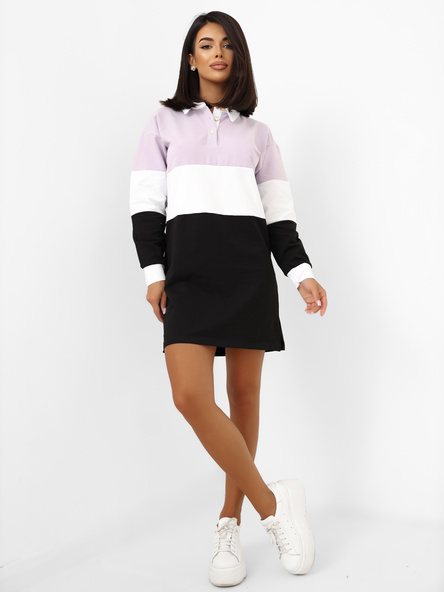 Fioletowo-czarna mini sukienka basic z bawełny RUE PARIS