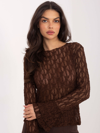 Brązowa koronkowa bluzka z dekoltem w łódkę