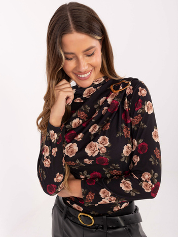 Czarna dopasowana bluzka w kwiaty RUE PARIS