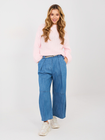 Niebieskie jeansy wide leg z nogawką 7/8 RUE PARIS