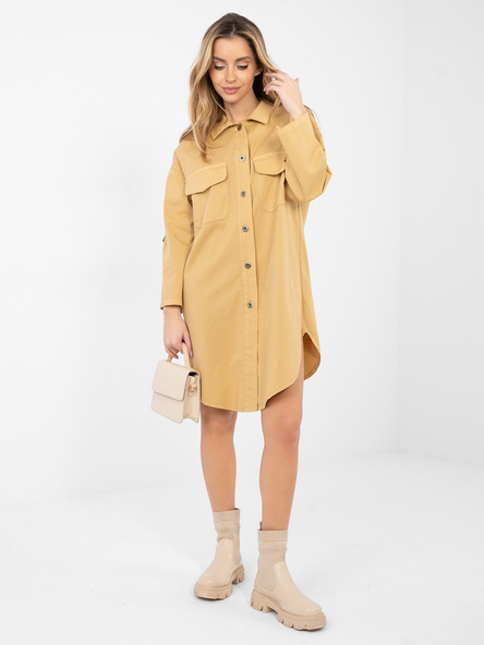 Camelowa rozpinana sukienka o kroju koszuli RUE PARIS