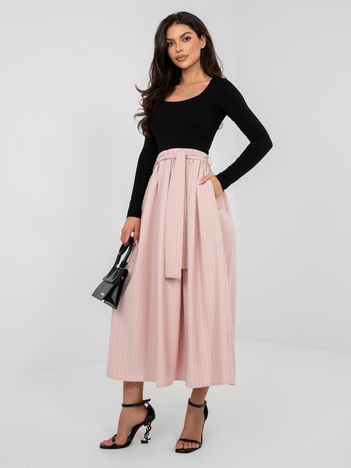 Pastelowa różowa garniturowa spódnica w paski