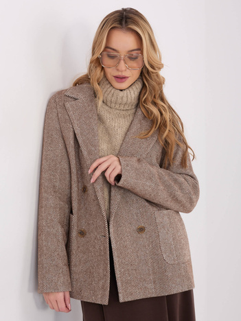 Brązowo-biała casualowa marynarka w jodełka