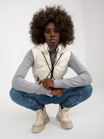 Ecru krótka pikowana kamizelka z kapturem