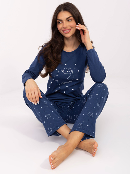 Ciemnoniebieska bawełniana piżama w gwiazdki