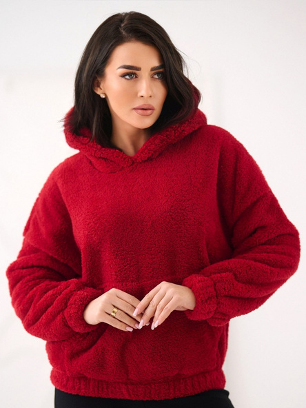 Ciemnoczerwona futrzana bluza kangurka