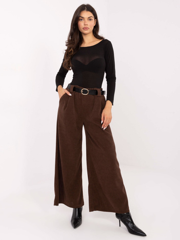 Brązowe sztruksowe spodnie w prążek RUE PARIS