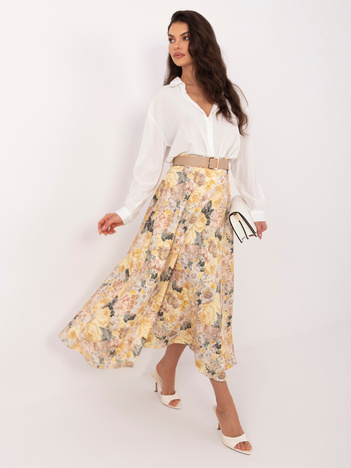 Żółta rozkloszowana spódnica z paskiem RUE PARIS
